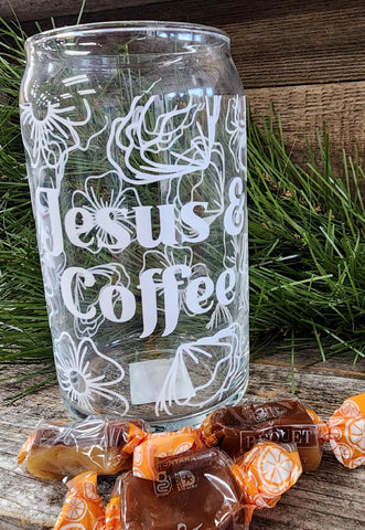Jesus and Coffee Glass Can